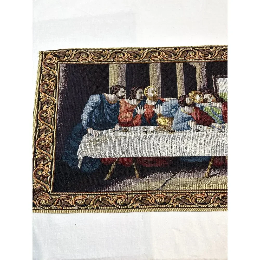 Vintage Woven “Last Supper” Tapestry Table Runner Religious Decor, Wall Hanging